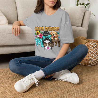 Golden Retriever Mom T-Shirt — Floral Messy Bun Dog Lover Tee