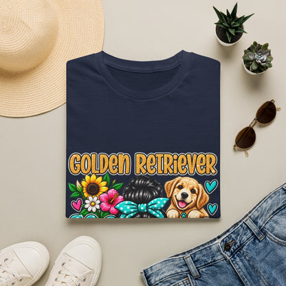 Golden Retriever Mom T-Shirt — Floral Messy Bun Dog Lover Tee