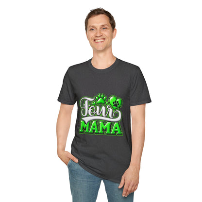 Dog Mama T-Shirt — "Fur Mama" Green Paw Print Tee