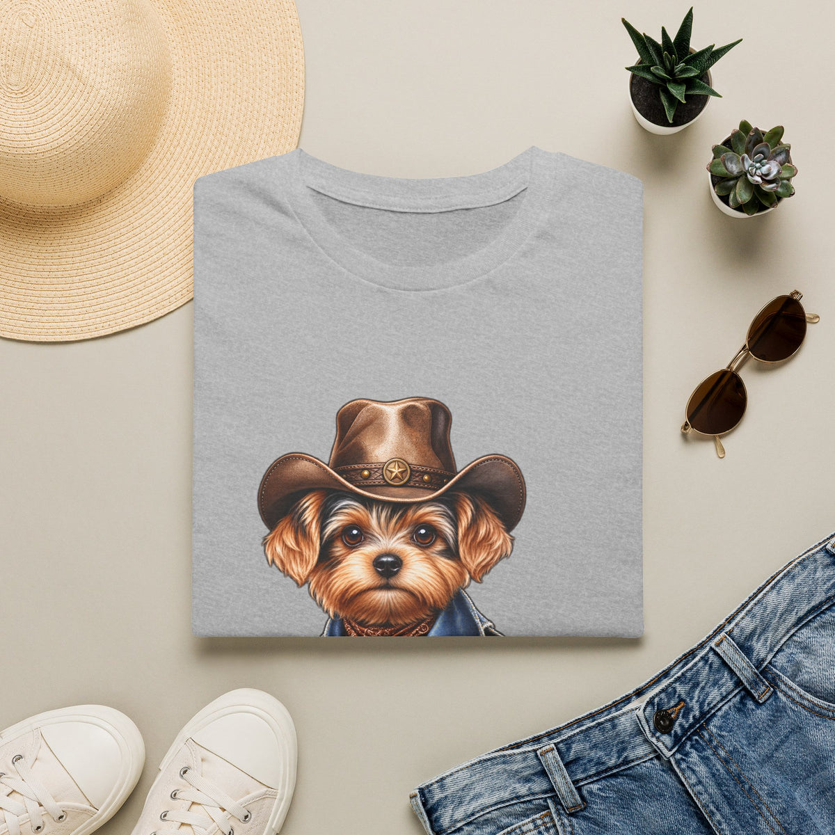 Cute Yorkshire Terrier in Western Hat Tee