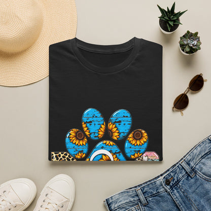 Sunflower Paw Print T-Shirt — Blue Rustic Pet Lover Tee