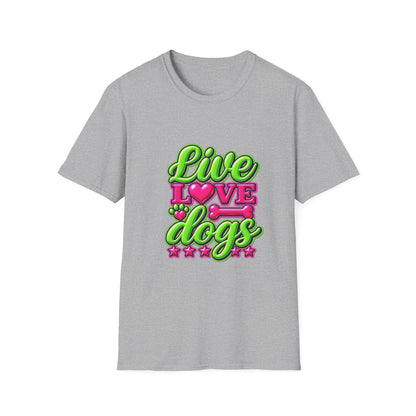 Live Love Dogs T-Shirt — Bright Neon Paw Graphic Tee