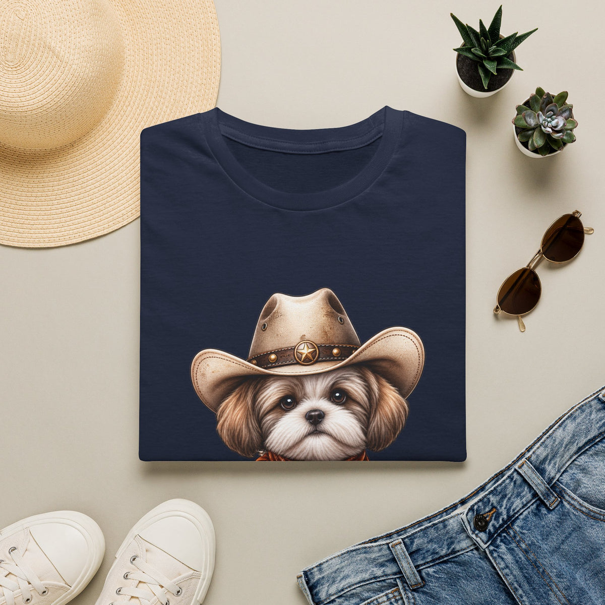 Cute Shih Tzu in Western Hat & Bandana