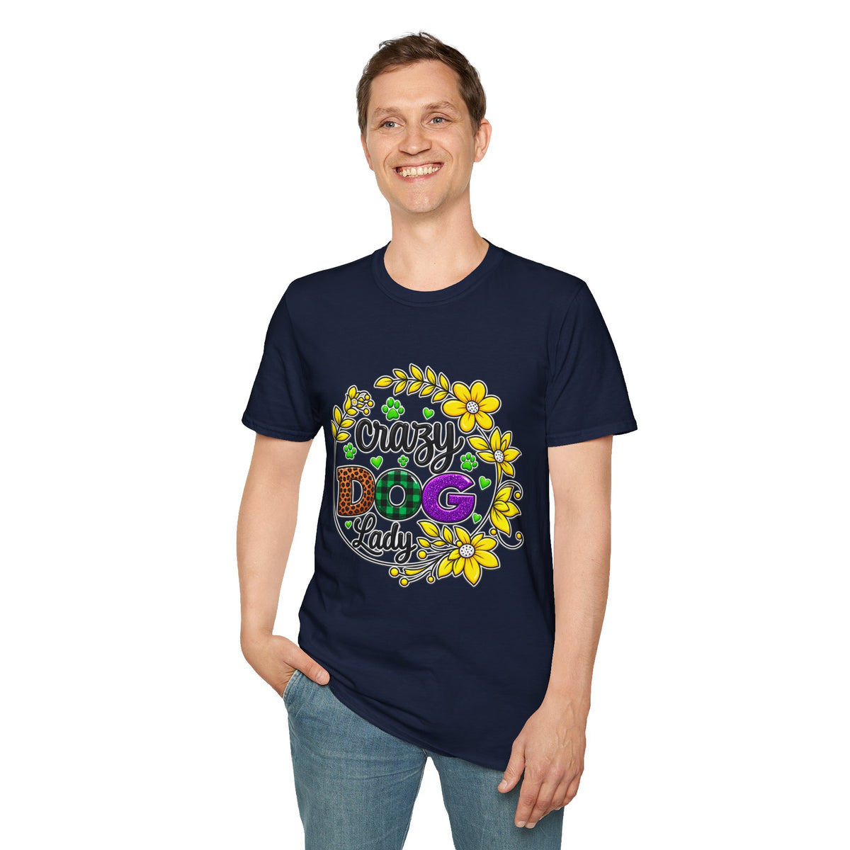 Crazy Dog Lady T-Shirt — Floral Paw Print Women's Tee
