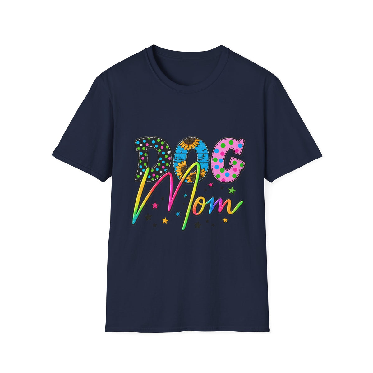 Dog Mom T-Shirt  Colorful Floral & Polka Dot Graphic