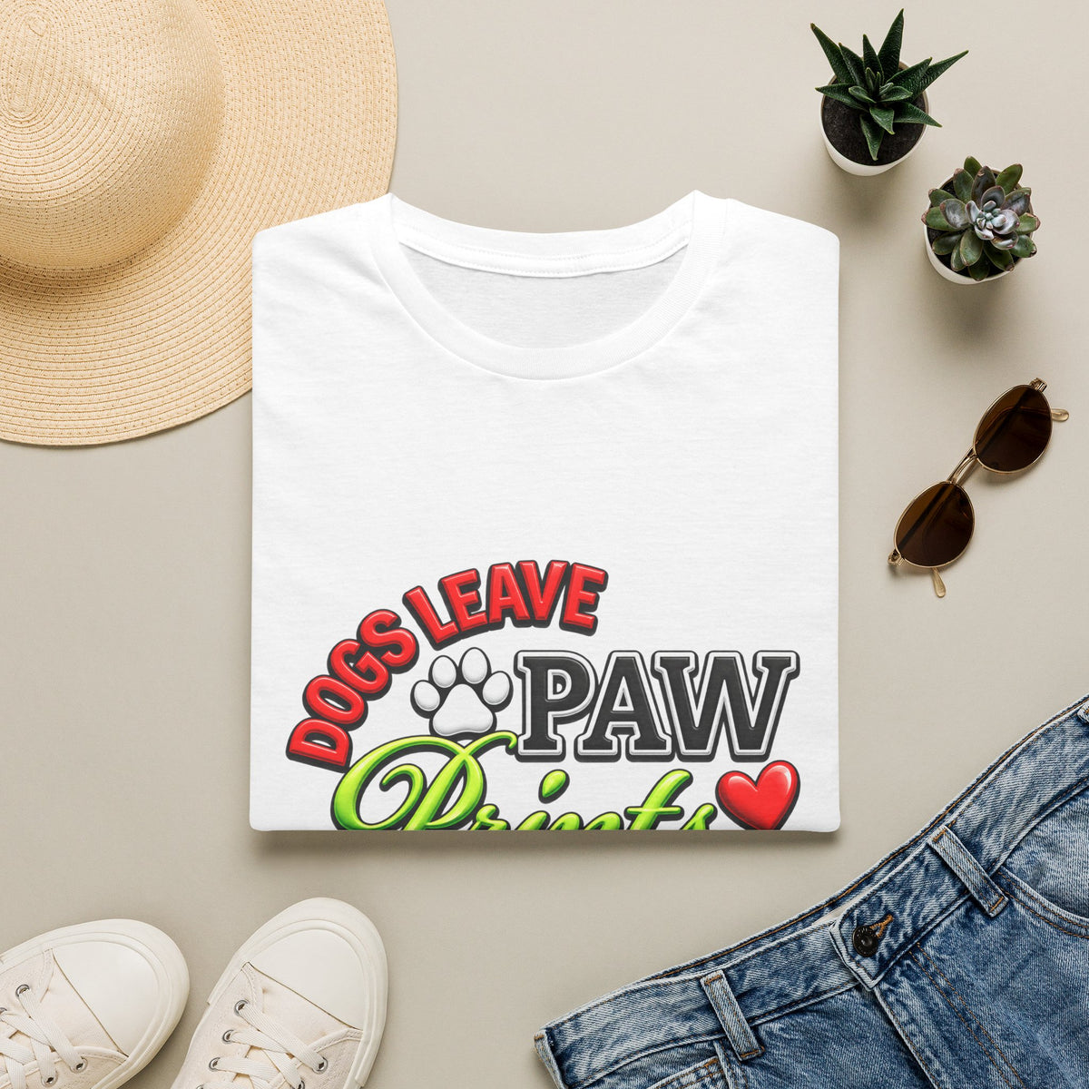 Dogs Leave Paw Prints T-Shirt — "Paw Prints Forever on Our Hearts" Memorial Tee