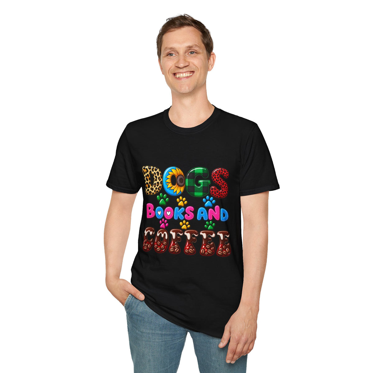 T-Shirt — Dogs, Books and Coffee Graphic Tee