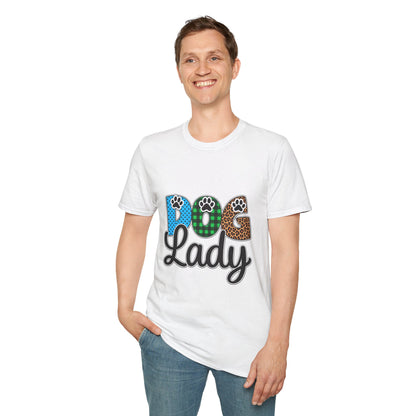 Dog Lady T‑Shirt — Colorful Paw Print DOG Graphic Tee for Pet Lovers