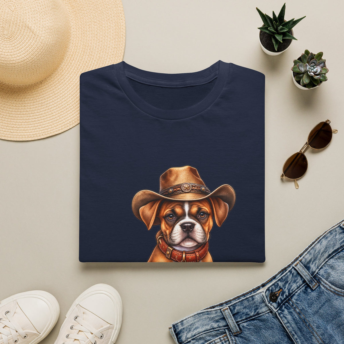 Cute Puppy Wearing Cowboy Hat Graphic Tee