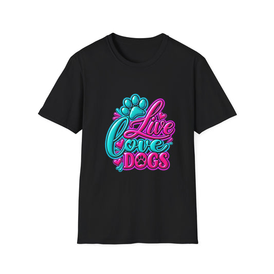 T-Shirt — Live Love Dogs Colorful Paw Graphic