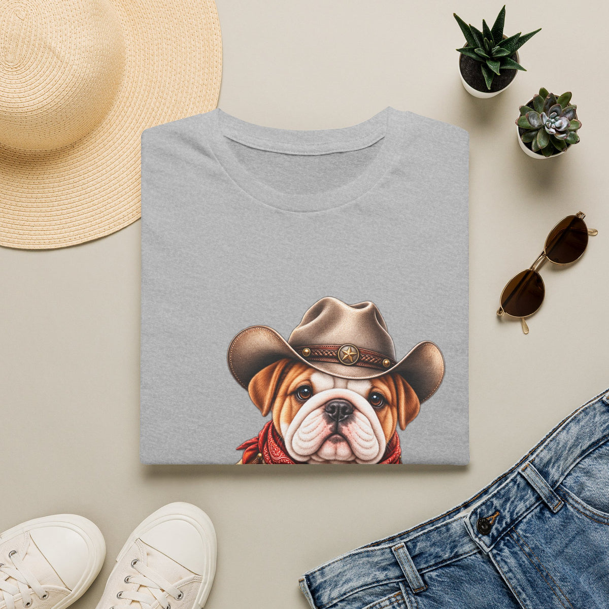 Bulldog Cowboy T-Shirt  Cute Western Dog