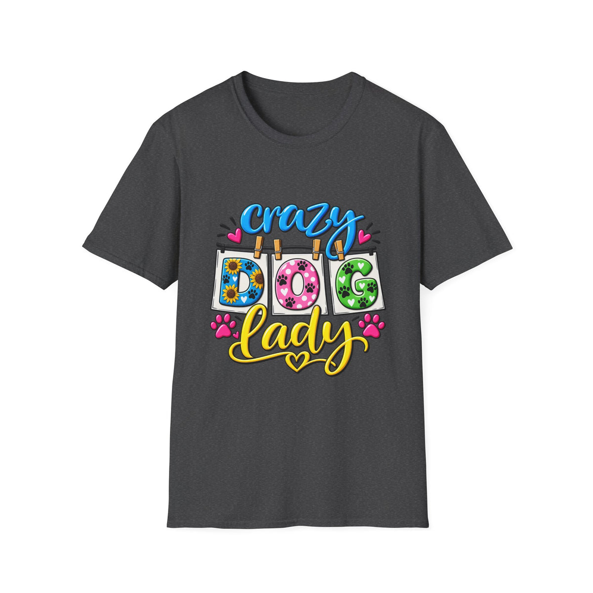 Crazy Dog Lady T-Shirt — Cute Floral & Paw Print Design