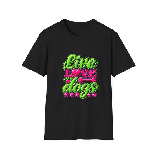 Live Love Dogs T-Shirt — Bright Neon Paw Graphic Tee