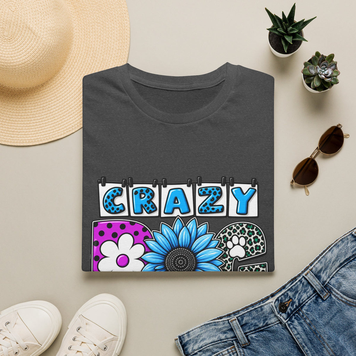 Crazy Dog Lady T-Shirt — Colorful Floral Typography