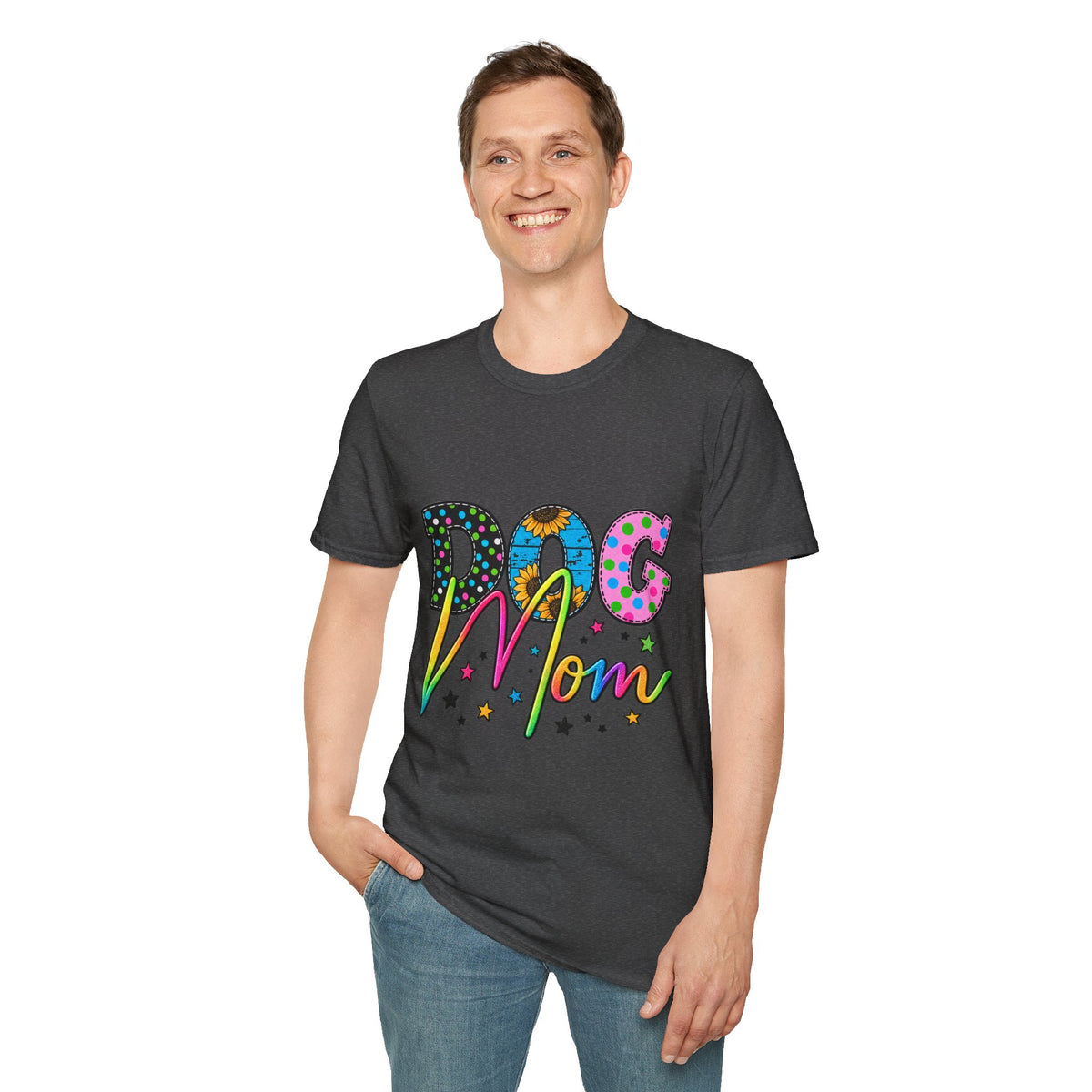 Dog Mom T-Shirt  Colorful Floral & Polka Dot Graphic