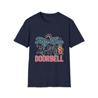 Dog Mom T-Shirt — "My Dog is My Doorbell" Floral Paw Tee