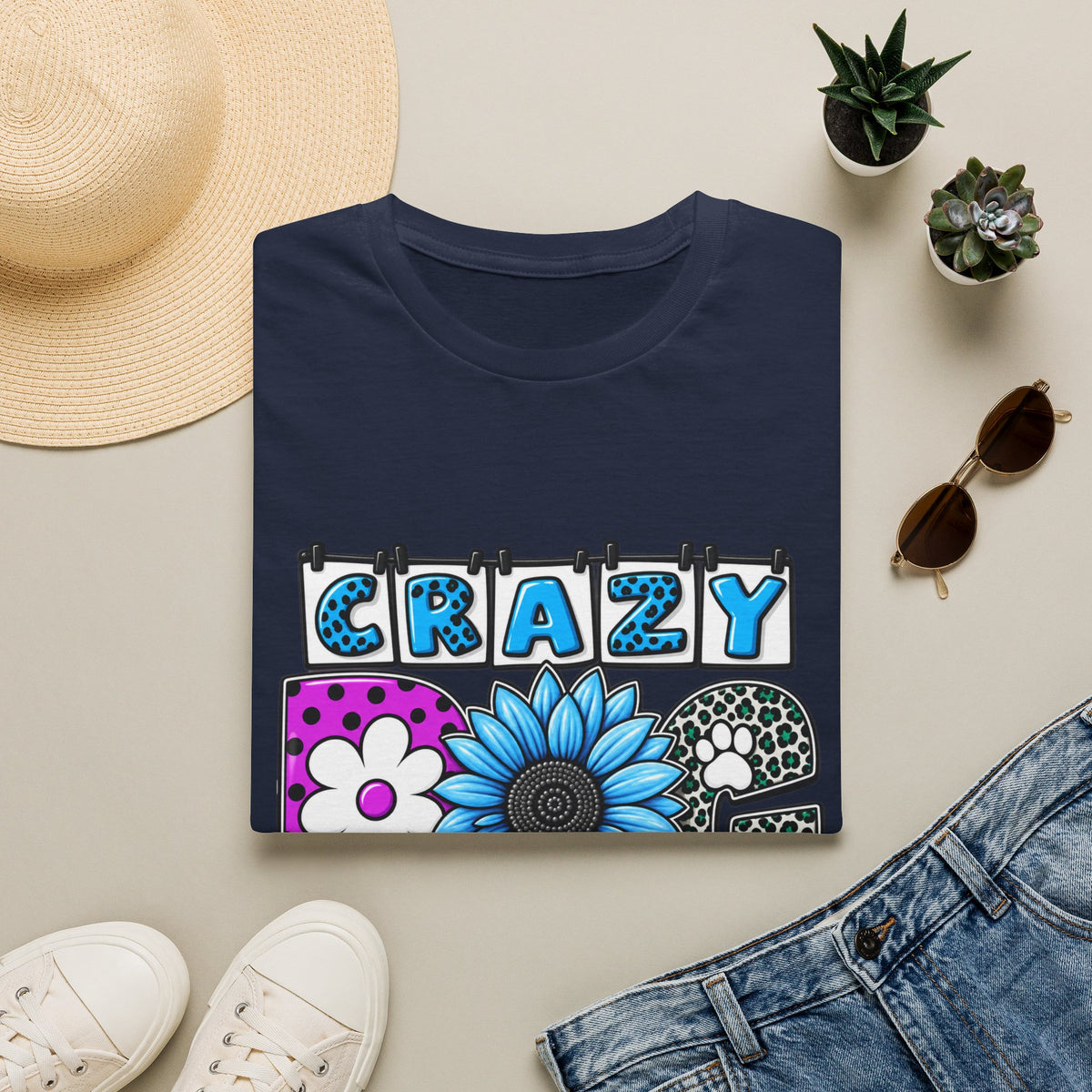 Crazy Dog Lady T-Shirt — Colorful Floral Typography