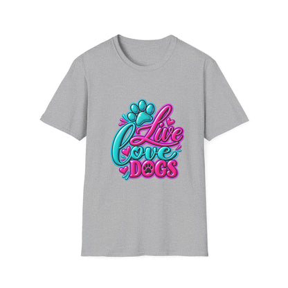 T-Shirt — Live Love Dogs Colorful Paw Graphic