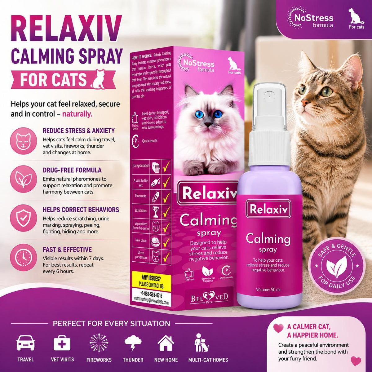 Calming Pheromone Spray for Cats – Scratch & Stress Relief