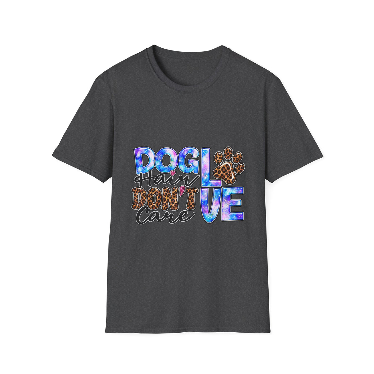 Dog Mom T-Shirt - "Dog Hair Don’t Care" Leopard Paw Graphic