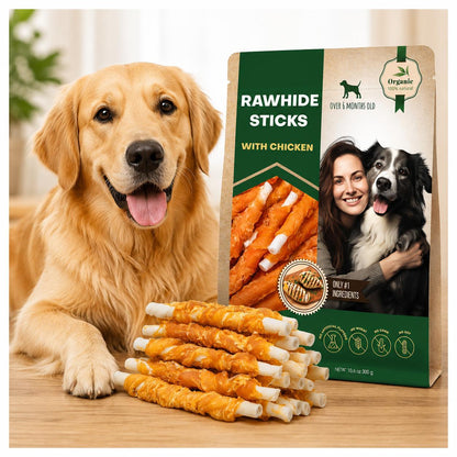 Chicken-Wrapped Rawhide Dog Chew Sticks