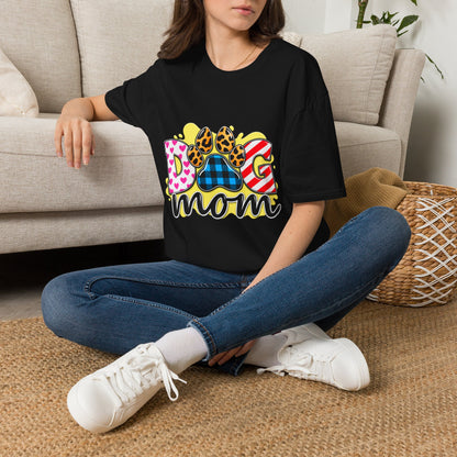 Dog Mom T‑Shirt — Colorful Paw Print Design