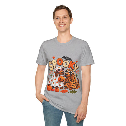 Spooky Halloween T‑Shirt — Cute Pumpkins, Bat & Leopard Print Ghosts