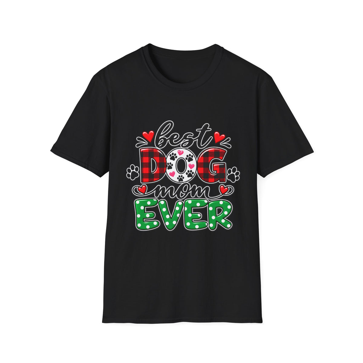 Best Dog Mom Ever T-Shirt — Plaid & Paw Print