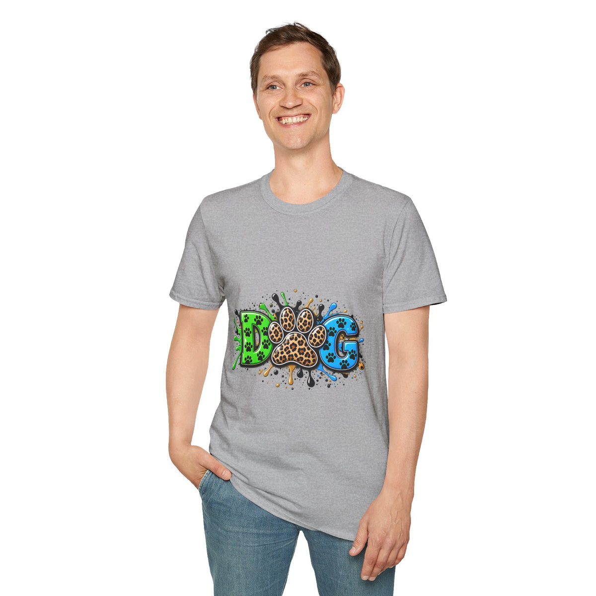 Dog Paw Splash T-Shirt Leopard Print Paw Graphic