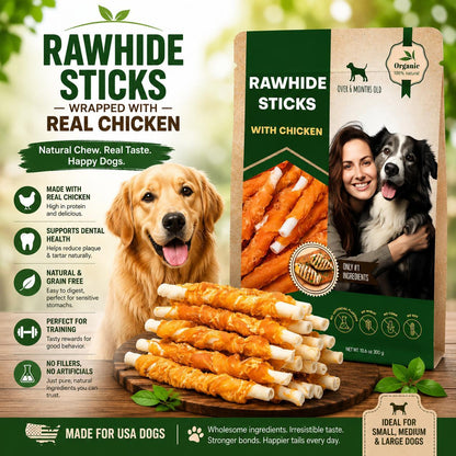 Chicken-Wrapped Rawhide Dog Chew Sticks