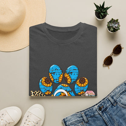 Sunflower Paw Print T-Shirt — Blue Rustic Pet Lover Tee
