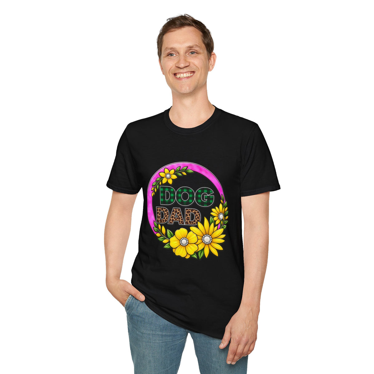 Dog Dad T‑Shirt — Floral Plaid Pet Lover Tee