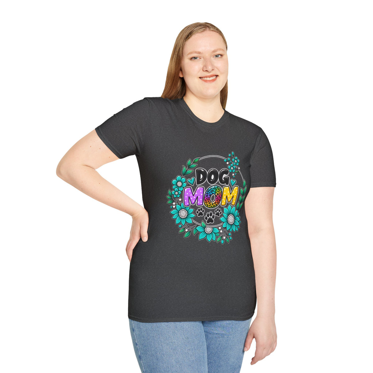 Dog Mom T-Shirt — Colorful Floral Paw Print Tee for Pet Lovers