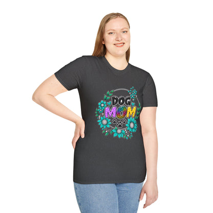 Dog Mom T-Shirt — Colorful Floral Paw Print Tee for Pet Lovers