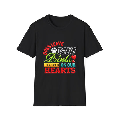 Dogs Leave Paw Prints T-Shirt — "Paw Prints Forever on Our Hearts" Memorial Tee