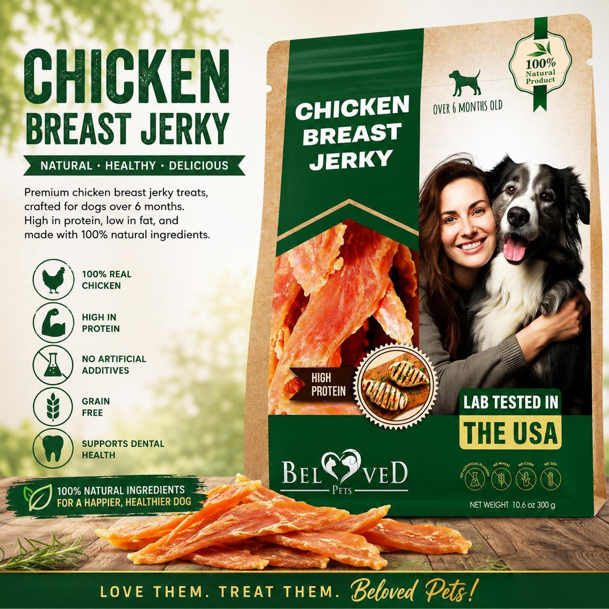 Chicken Jerky Dog Treats, Grain-Free High Protein