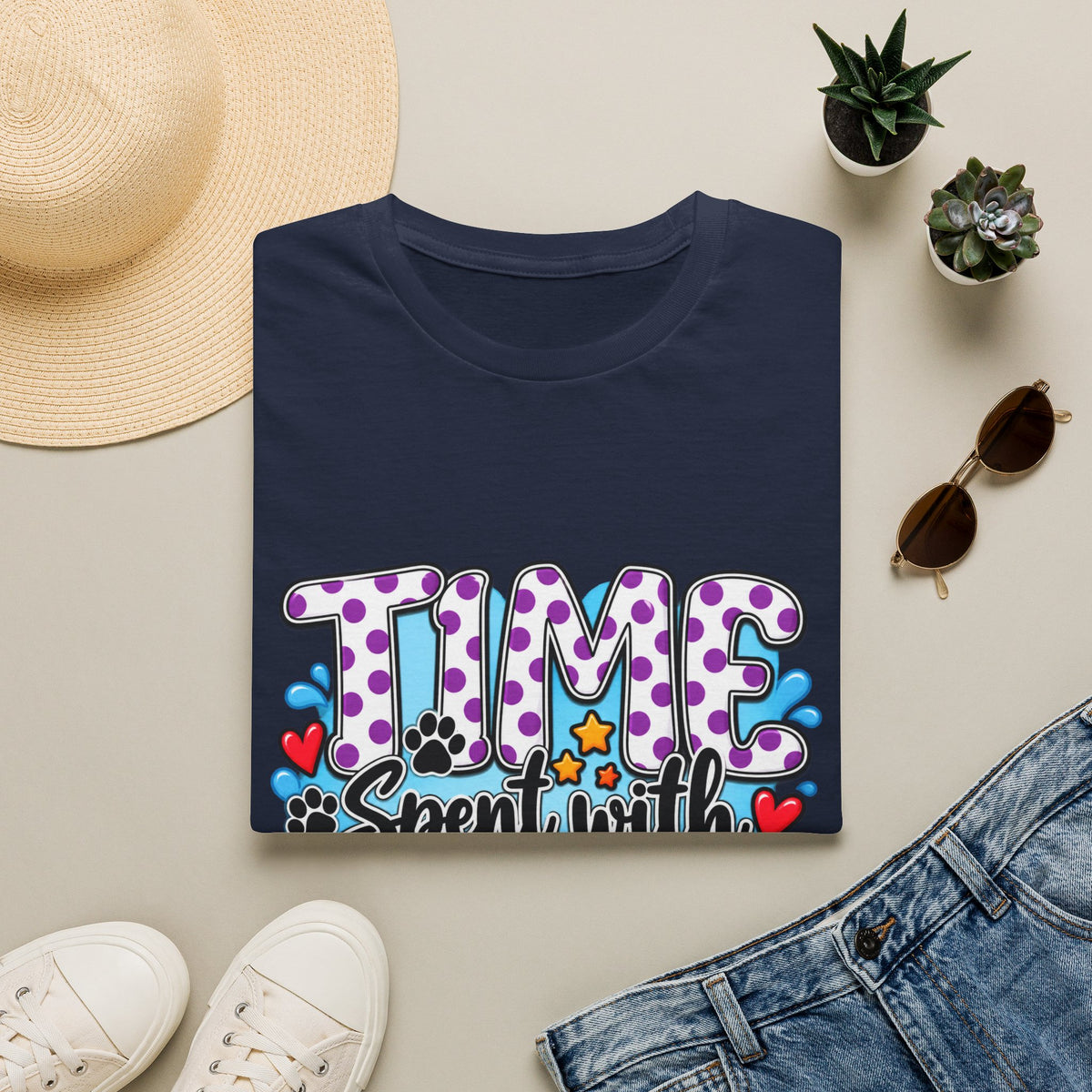 Time Spent With Dogs" Colorful Paw-Print