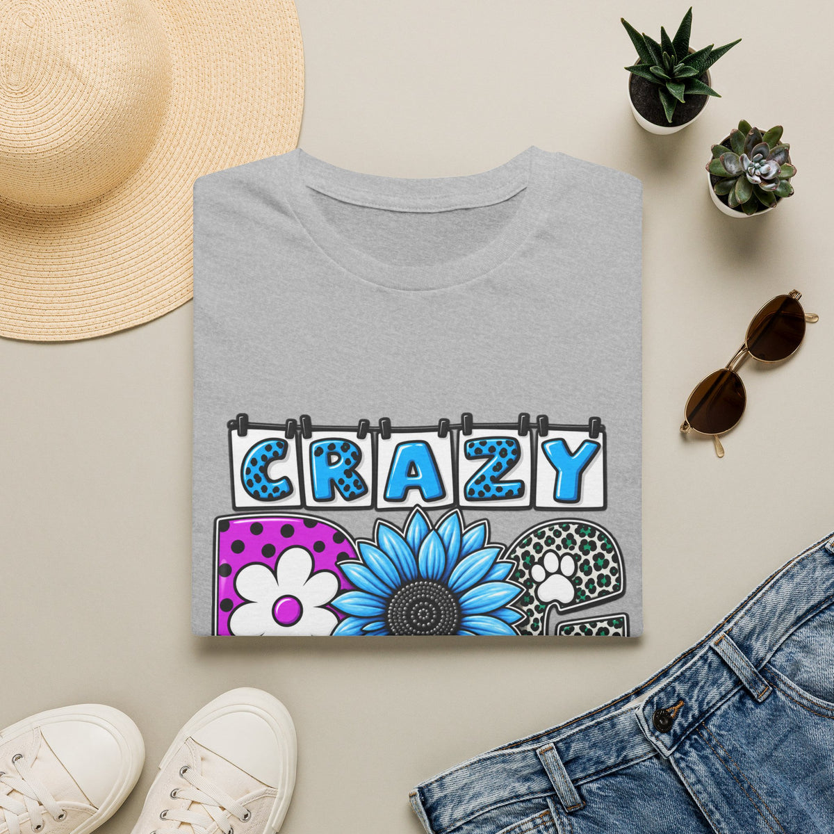 Crazy Dog Lady T-Shirt — Colorful Floral Typography