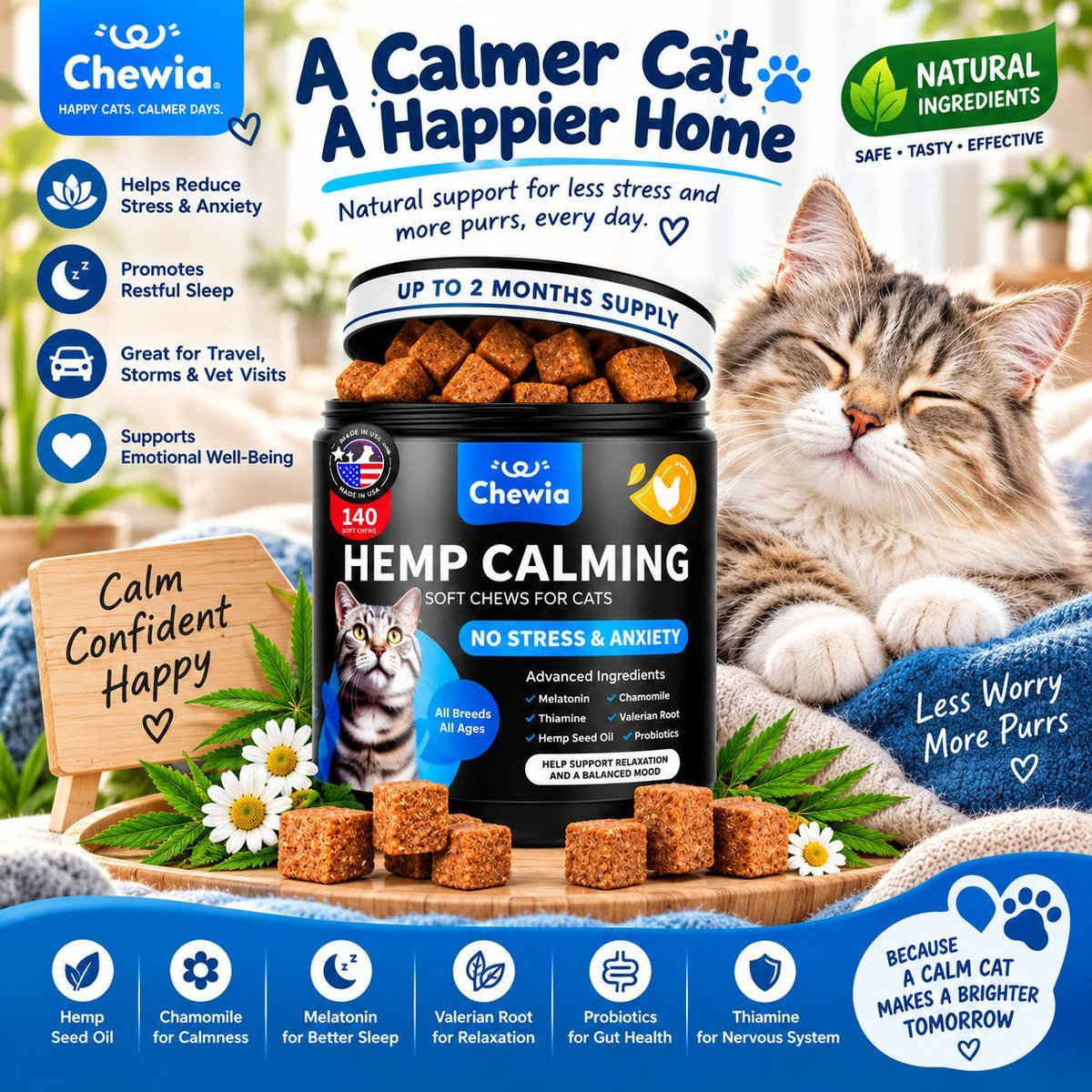 Cat Calming Treats with Hemp & Melatonin Chews