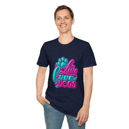 T-Shirt — Live Love Dogs Colorful Paw Graphic