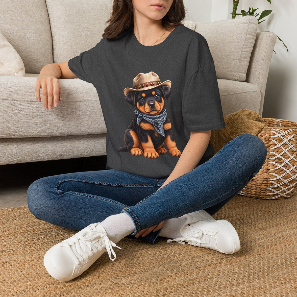 Cowboy Rottweiler T-Shirt Cute Puppy in Cowboy Hat