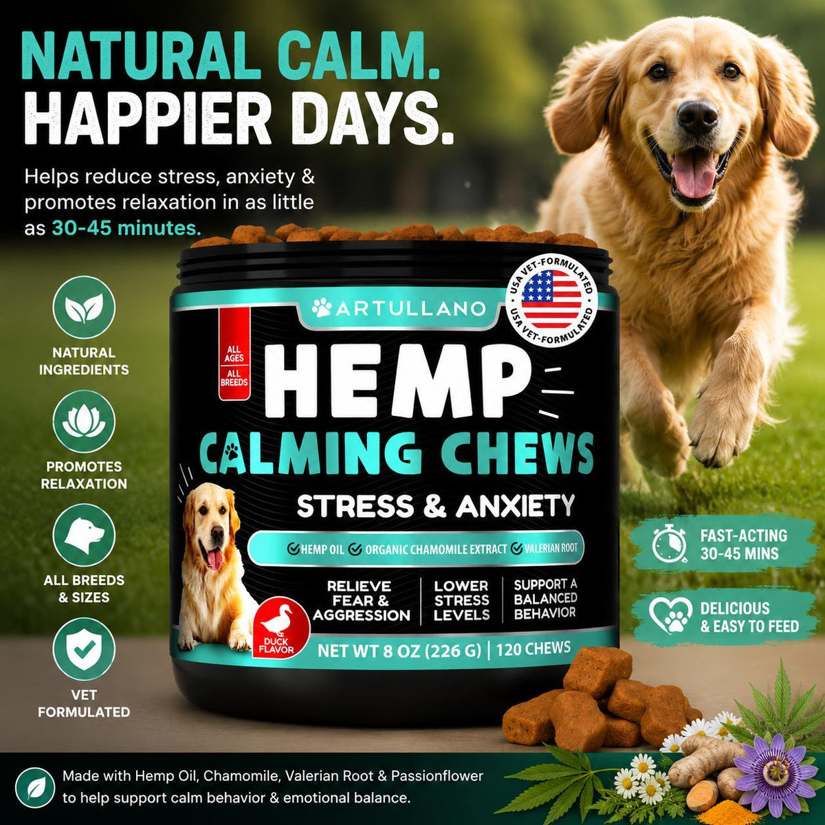 Hemp Calming Chews for Dogs with Turmeric