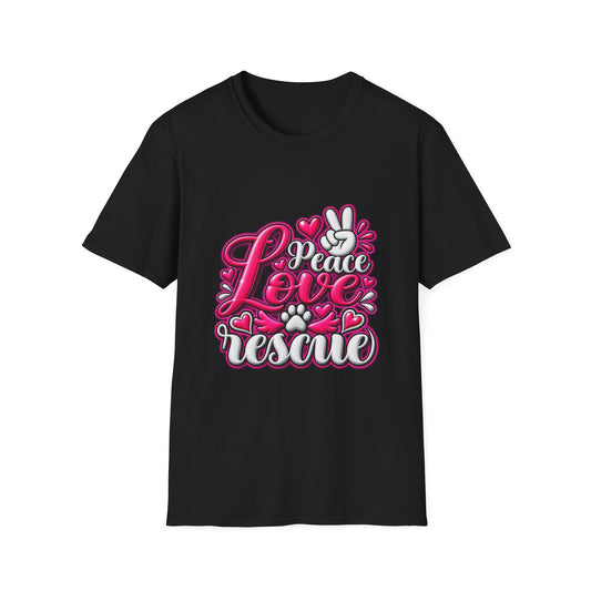 Rescue Love T-Shirt — "Peace Love Rescue" Pet Rescue Animal Advocate Tee