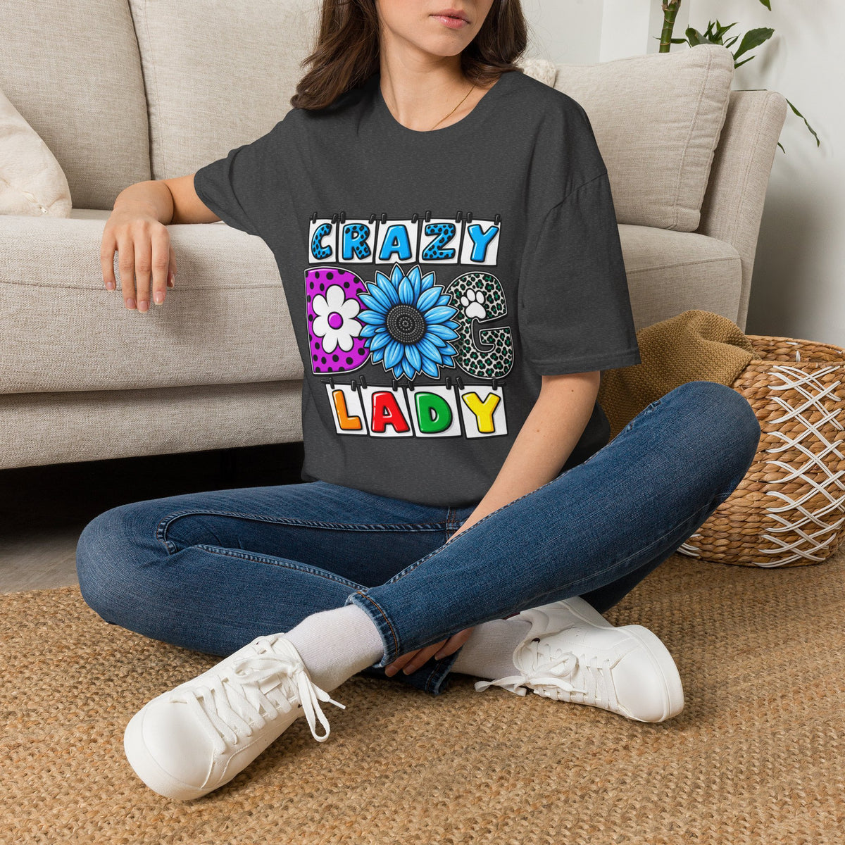 Crazy Dog Lady T-Shirt — Colorful Floral Typography