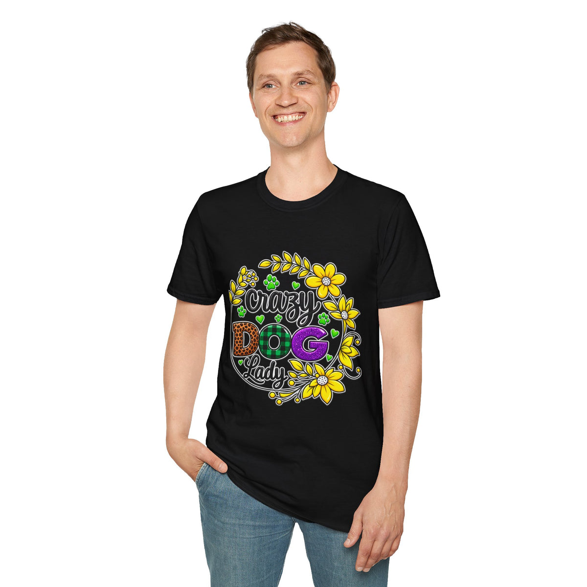Crazy Dog Lady T-Shirt — Floral Paw Print Women's Tee