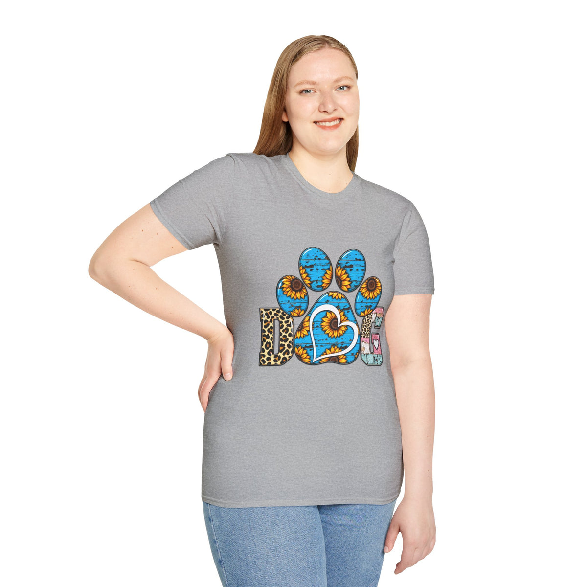 Sunflower Paw Print T-Shirt — Blue Rustic Pet Lover Tee