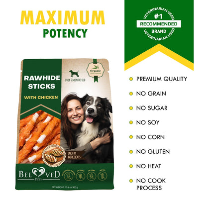 Chicken-Wrapped Rawhide Dog Chew Sticks