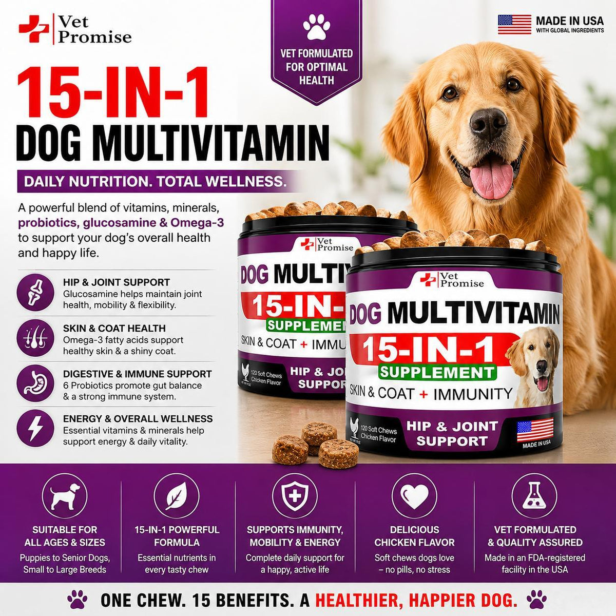 Senior & Puppy Dog Multivitamin Chews with Glucosamine