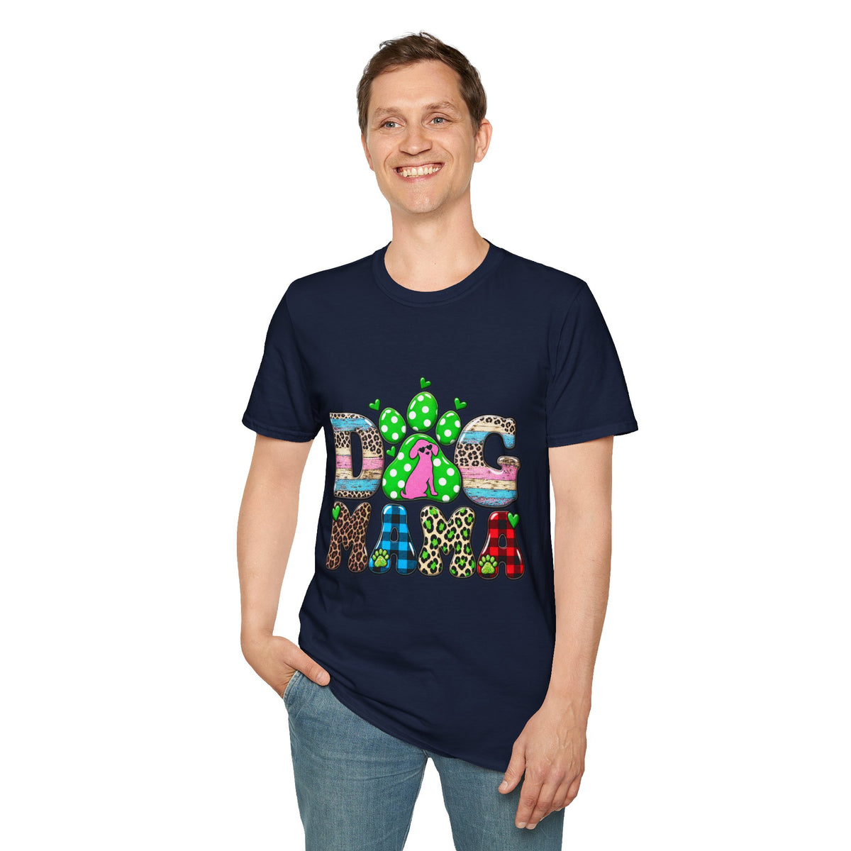 Dog Mama Tee — Colorful Paw & Cactus Graphic T-Shirt