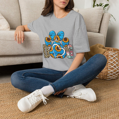 Sunflower Paw Print T-Shirt — Blue Rustic Pet Lover Tee